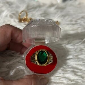 Men's Gold and Green Stone Ring